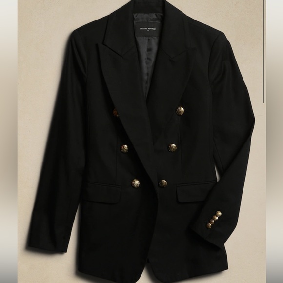 Banana Republic Factory ICON BLAZER Double Breasted Gold Button // Black #569851 - Picture 4 of 5